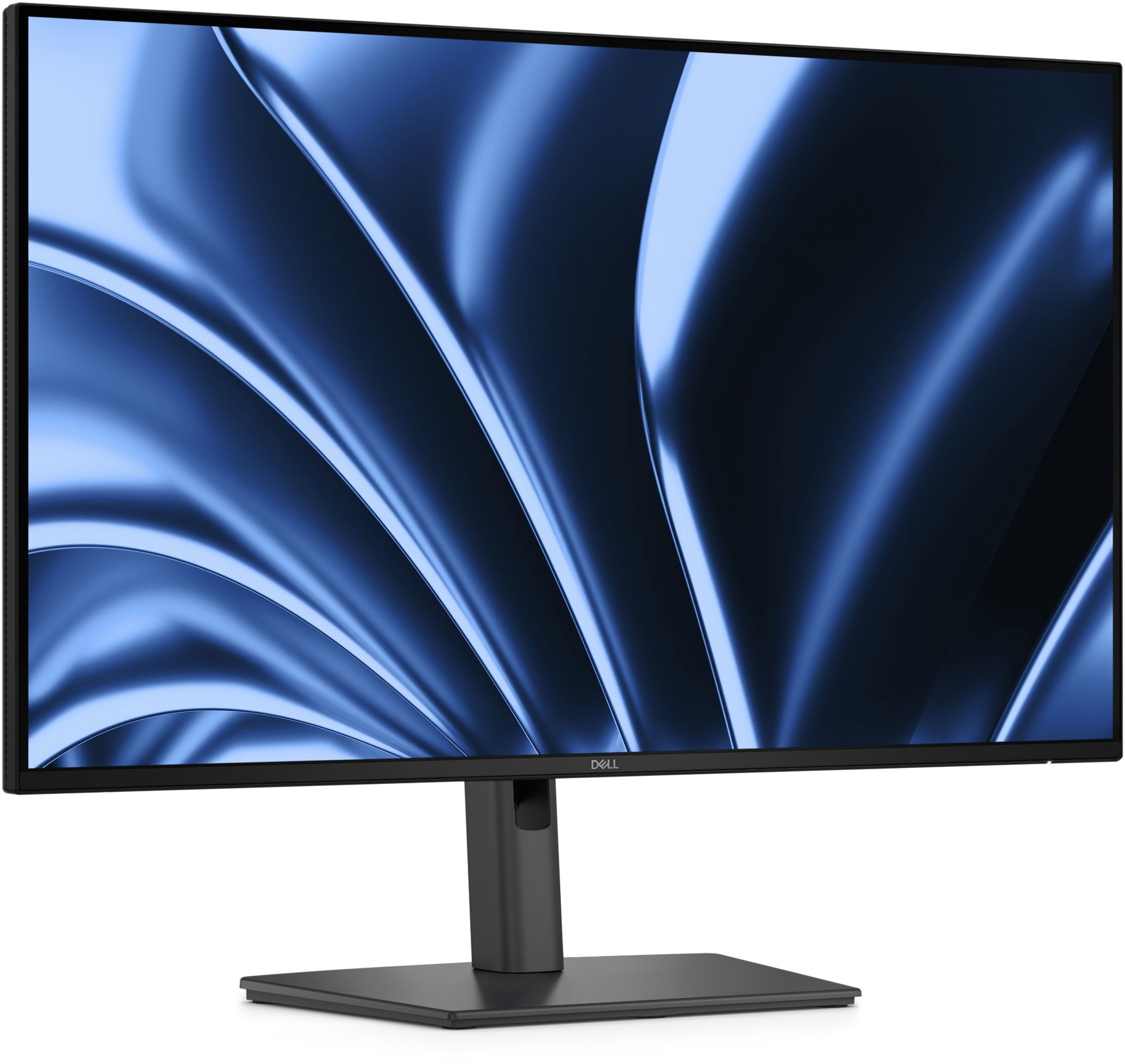 Black dell p2726he pro 27in fhd ips monitor with sleek minimalist design and abstract blue wave pattern on screen