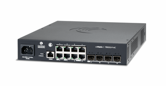 Cambium Networks MXTX1012GxPAF0 | cnMatrix TX1012-P-AC PoE Switch, 8 x 1GbE, 4 x SFP+, AC, No Power Cord