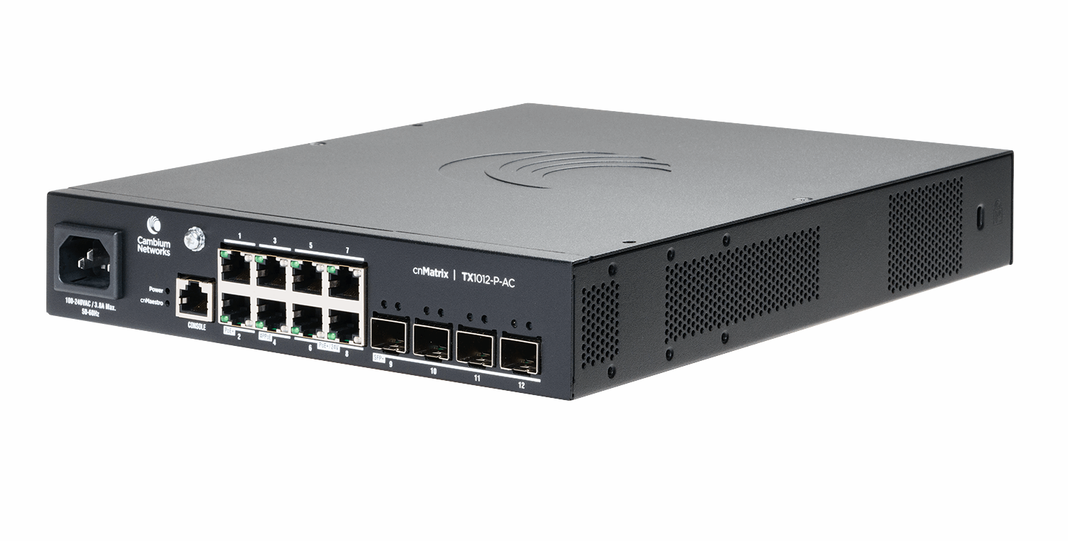 Cambium Networks MXTX1012GxPAF0 | cnMatrix TX1012-P-AC PoE Switch, 8 x 1GbE, 4 x SFP+, AC, No Power Cord