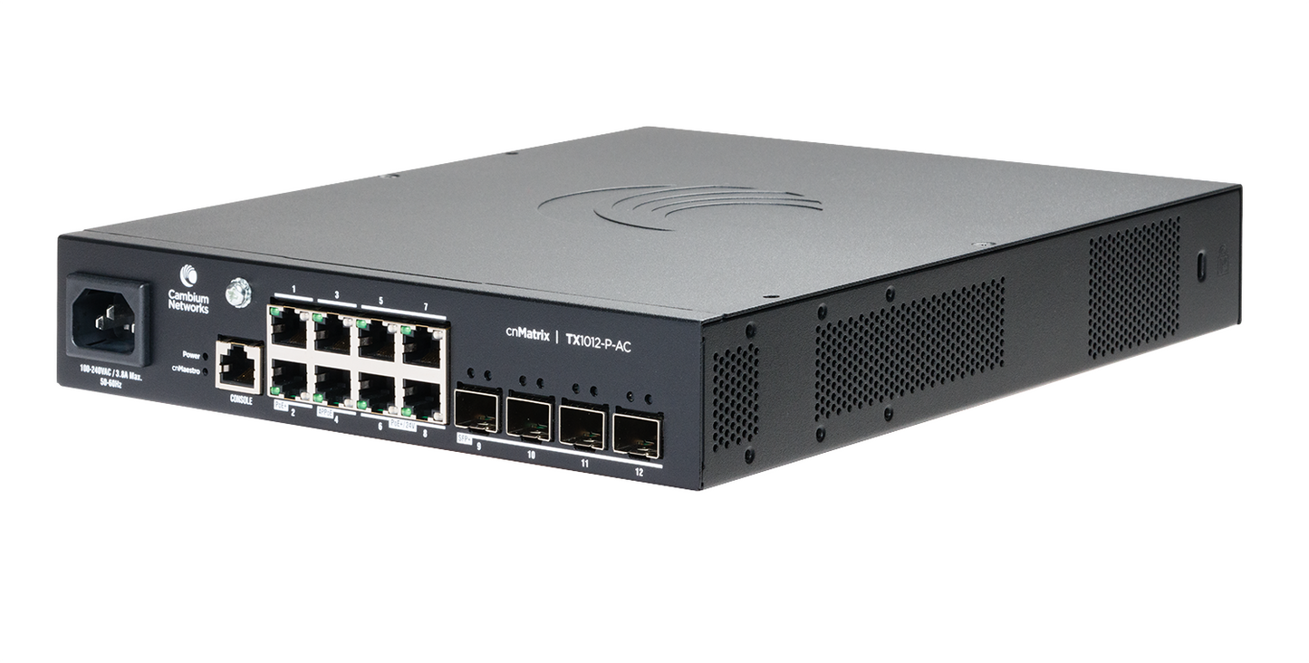 Cambium Networks cnMatrix TX1012-P-AC switch with 12x 1GbE PoE ports