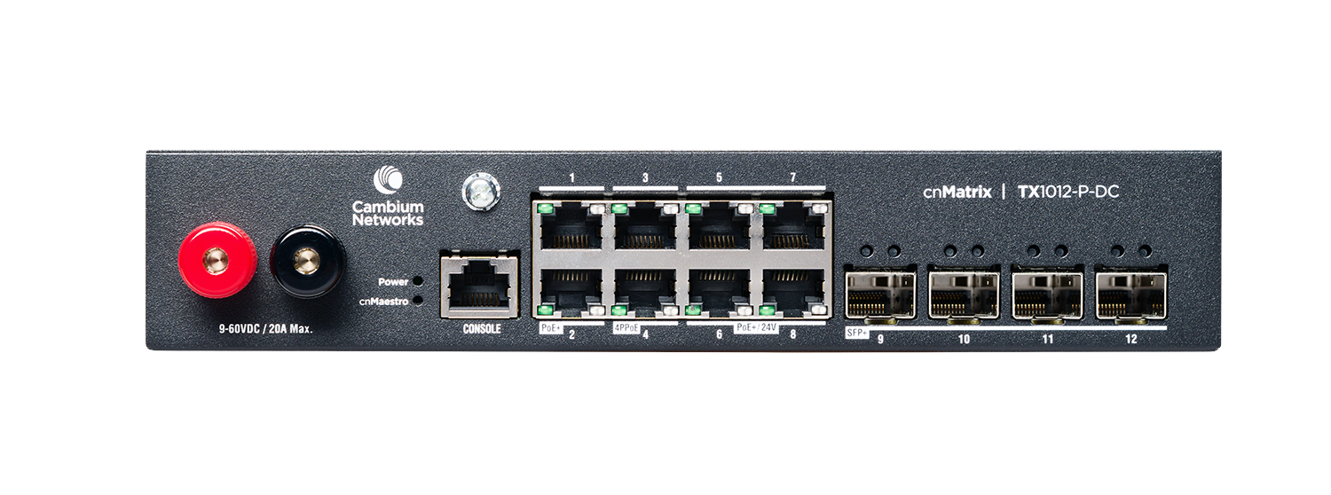 Cambium Networks cnMatrix TX1012-P-DC switch with 12x 1GbE PoE ports