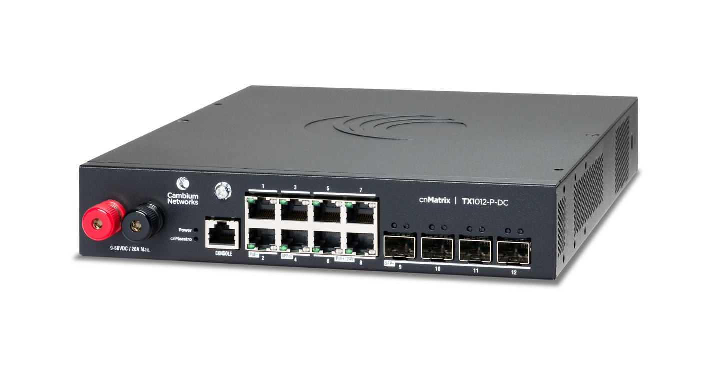 Cambium cnMatrix TX1012-P-DC switch with 12x 1GbE PoE ports