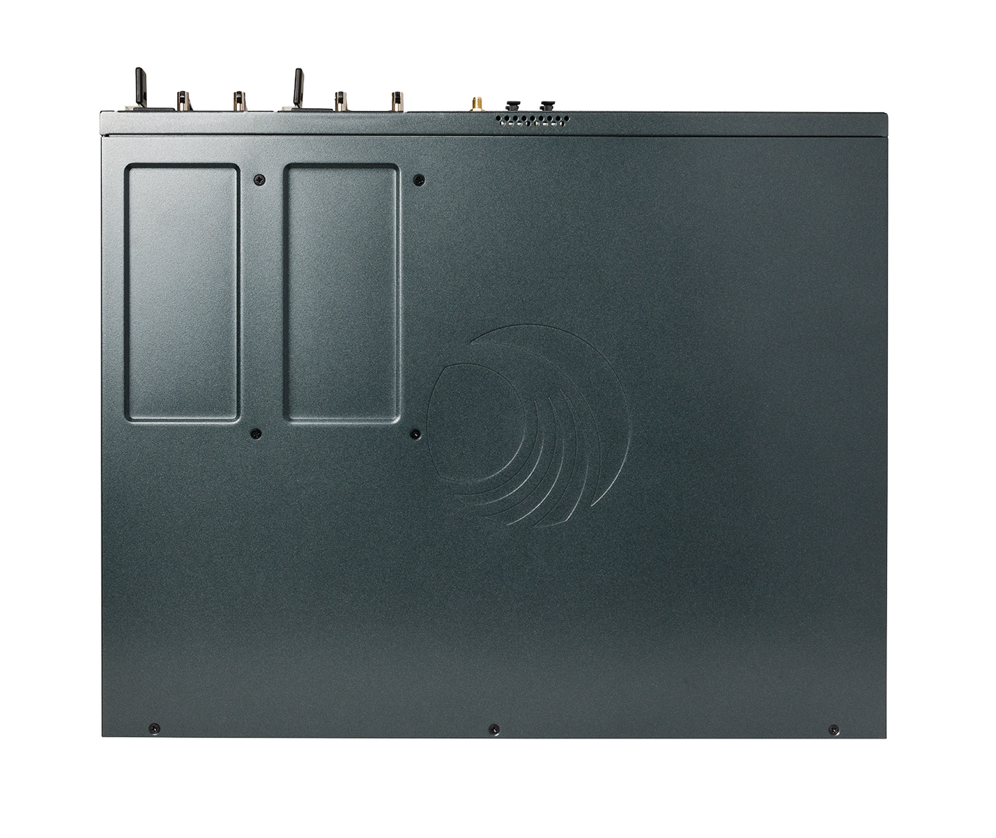 Back view of Cambium Networks cnMatrixTX 2020R-P switch with gray panels and logo