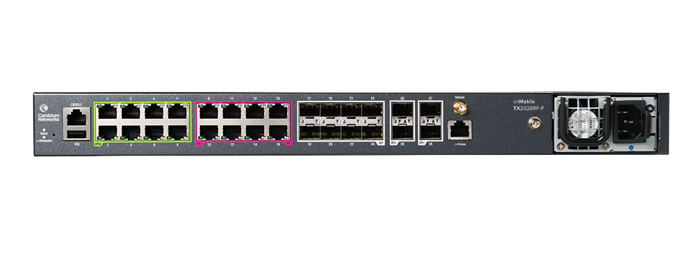 Cambium cnMatrix TX2028RF-P switch with Ethernet ports and fan