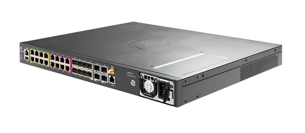 Cambium cnMatrix TX2028RF-P switch with 24 PoE ports and vents