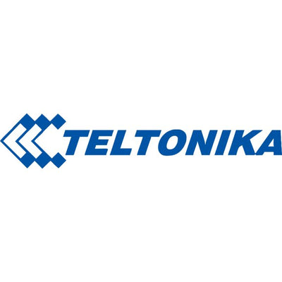 Blue teltonika logo featuring a stylized geometric arrow design.