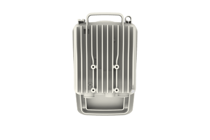 Gray plastic Cambium cnWave V3000 60GHz mmWave client node radio with ridges and handle