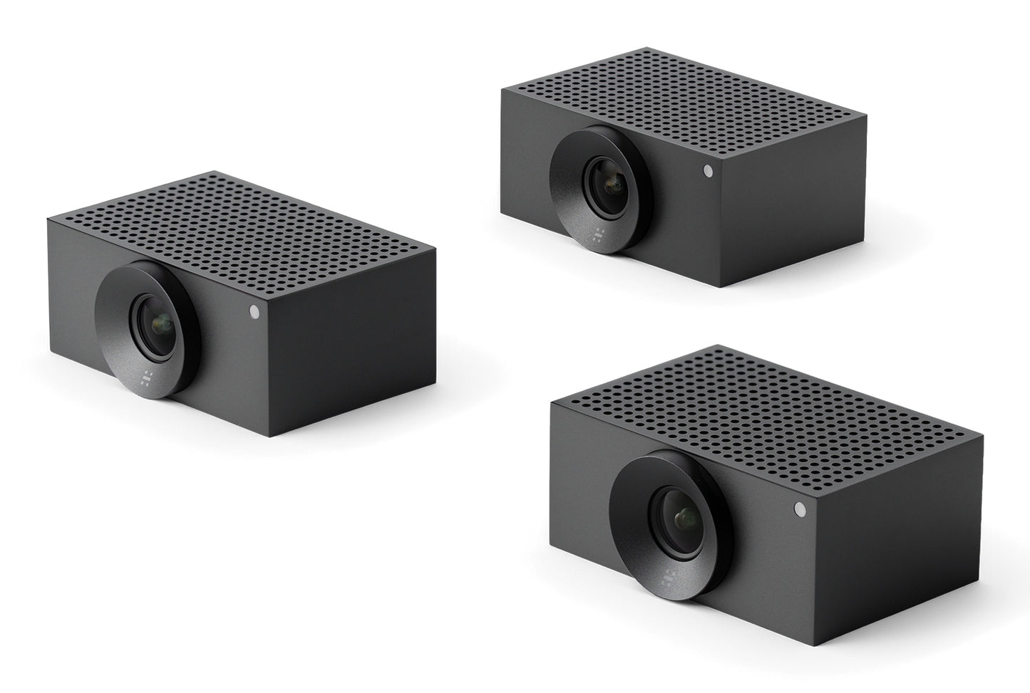 Three sleek black rectangular jabra 9000-102 cam crew ai multi-camera system cameras with perforated tops for video conferencing