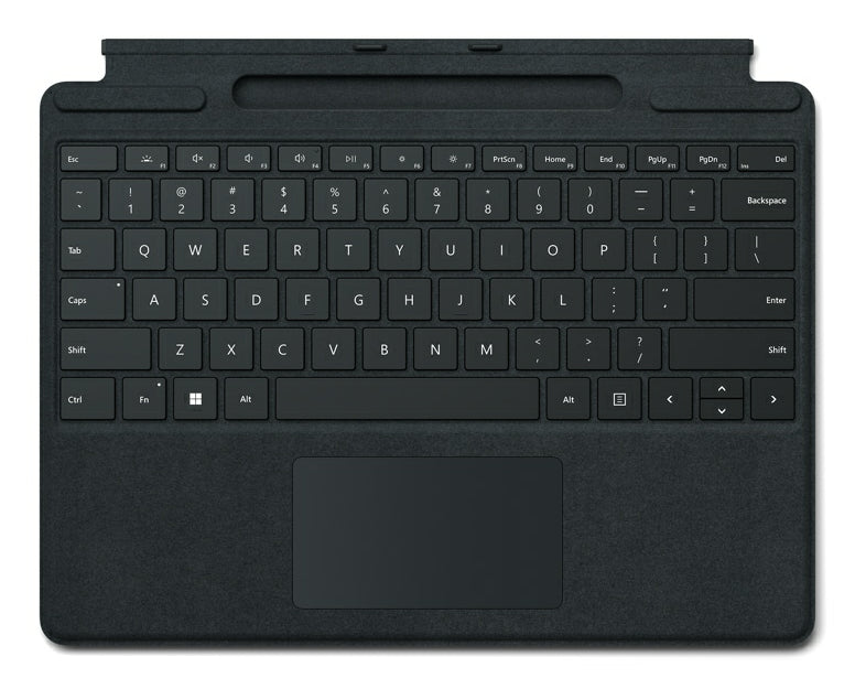 Black microsoft surface pro signature keyboard cover with alcantara material backlit keys and integrated touchpad