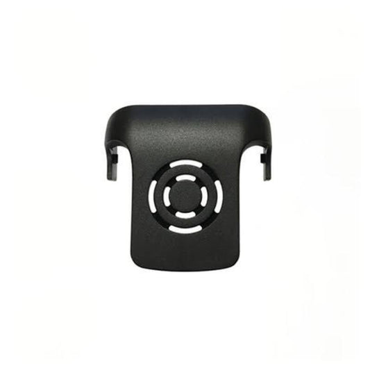 Back of Yealink W56H-BELTCLIP belt clip with black plastic rearview camera cover and circular vent