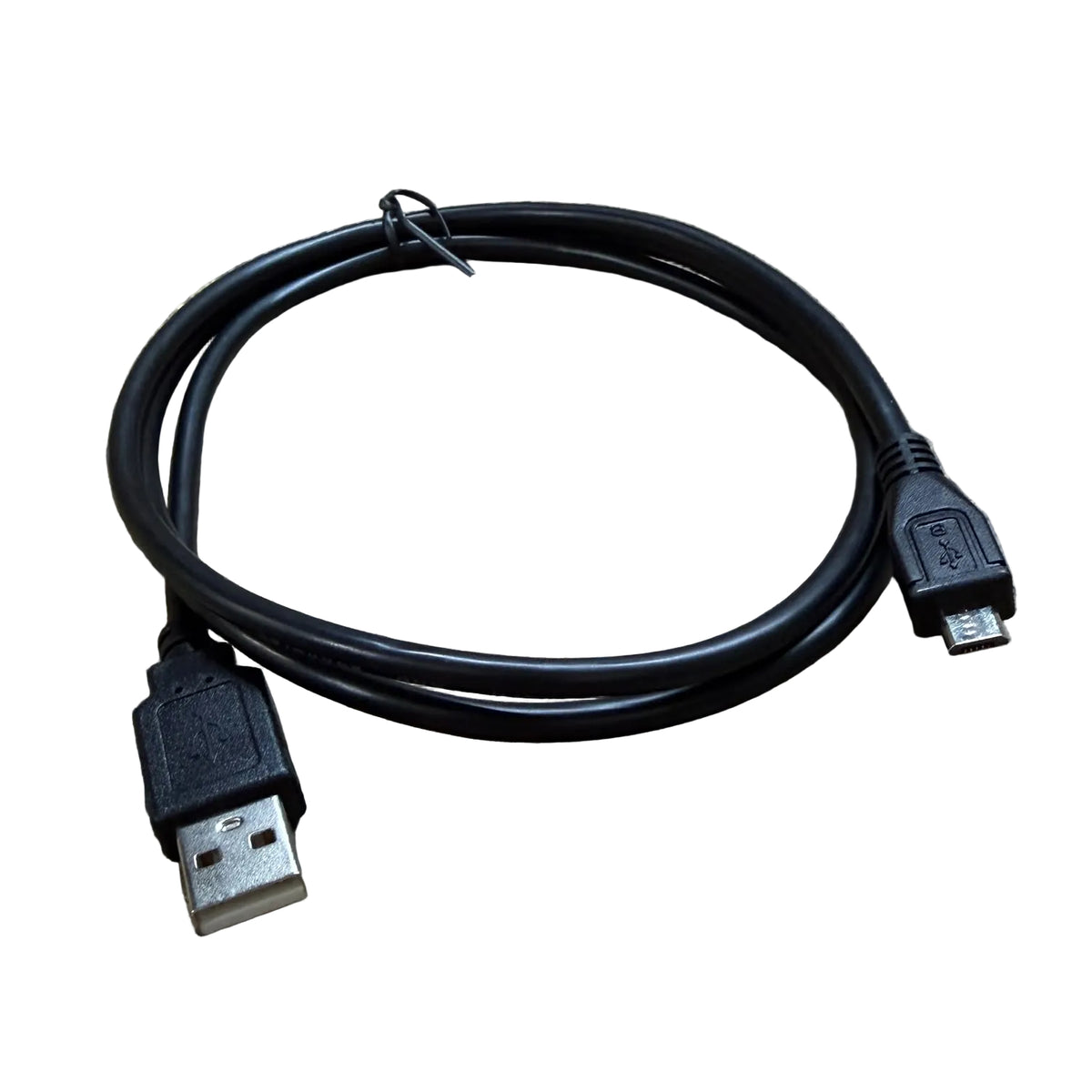 Black usb-a to usb micro-b console cable with coiled design and molded plastic connectors for device connection