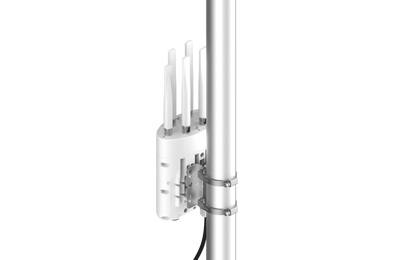 Cambium Networks XE3-4T white outdoor WiFi 6E AP with 4 antennas on pole