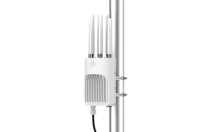 Cambium Networks XE3-4T white outdoor WiFi 6E AP with 4 antennas on silver pole