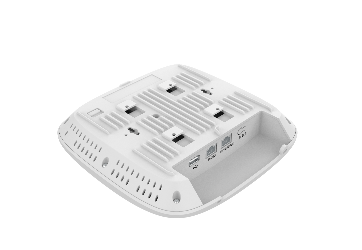 Cambium Networks XE3-4 white wireless access point with ports and vents