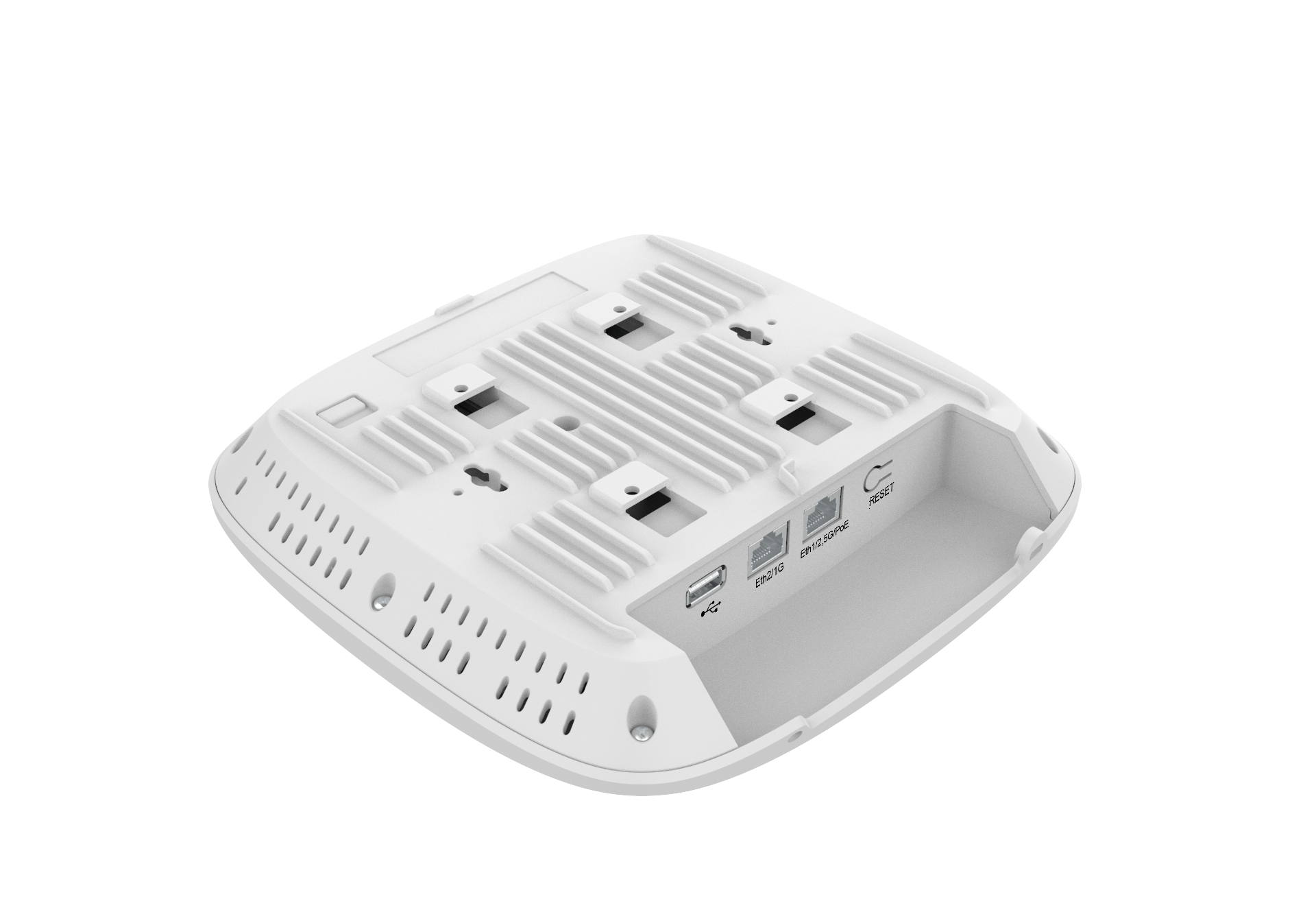 Cambium Networks XE3-4 white wireless access point with ports and vents