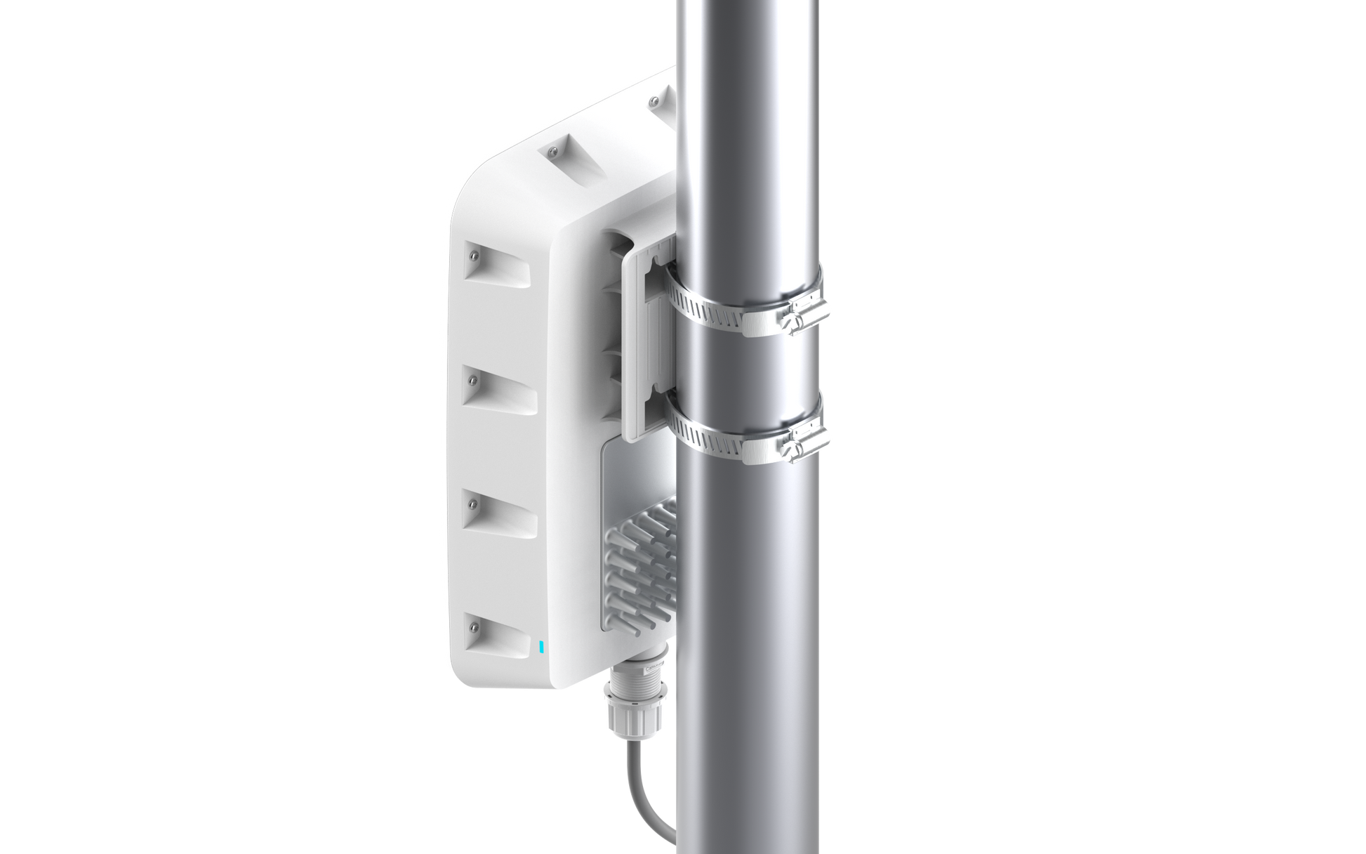 Cambium XV2-23T white rectangular WiFi 6 outdoor AP on silver pole