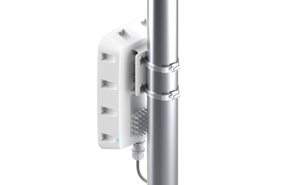 Cambium XV2-23T white rectangular WiFi 6 outdoor AP on silver pole