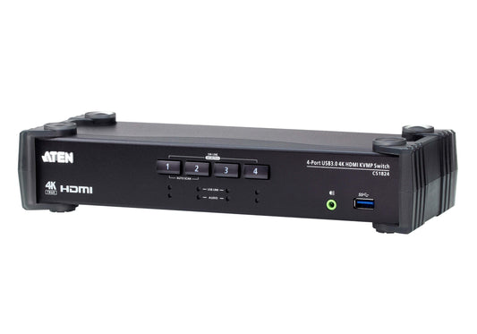 ATEN CS1824-AT-U | CS1824 4-Port 4K HDMI USB 3.0 KVMP Switch, Audio Mixer, Cables Included