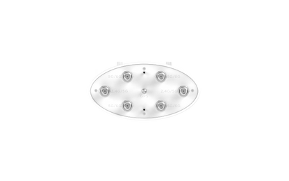 Cambium XE3-4T white oval LED light fixture with 6 symmetric circular bulbs