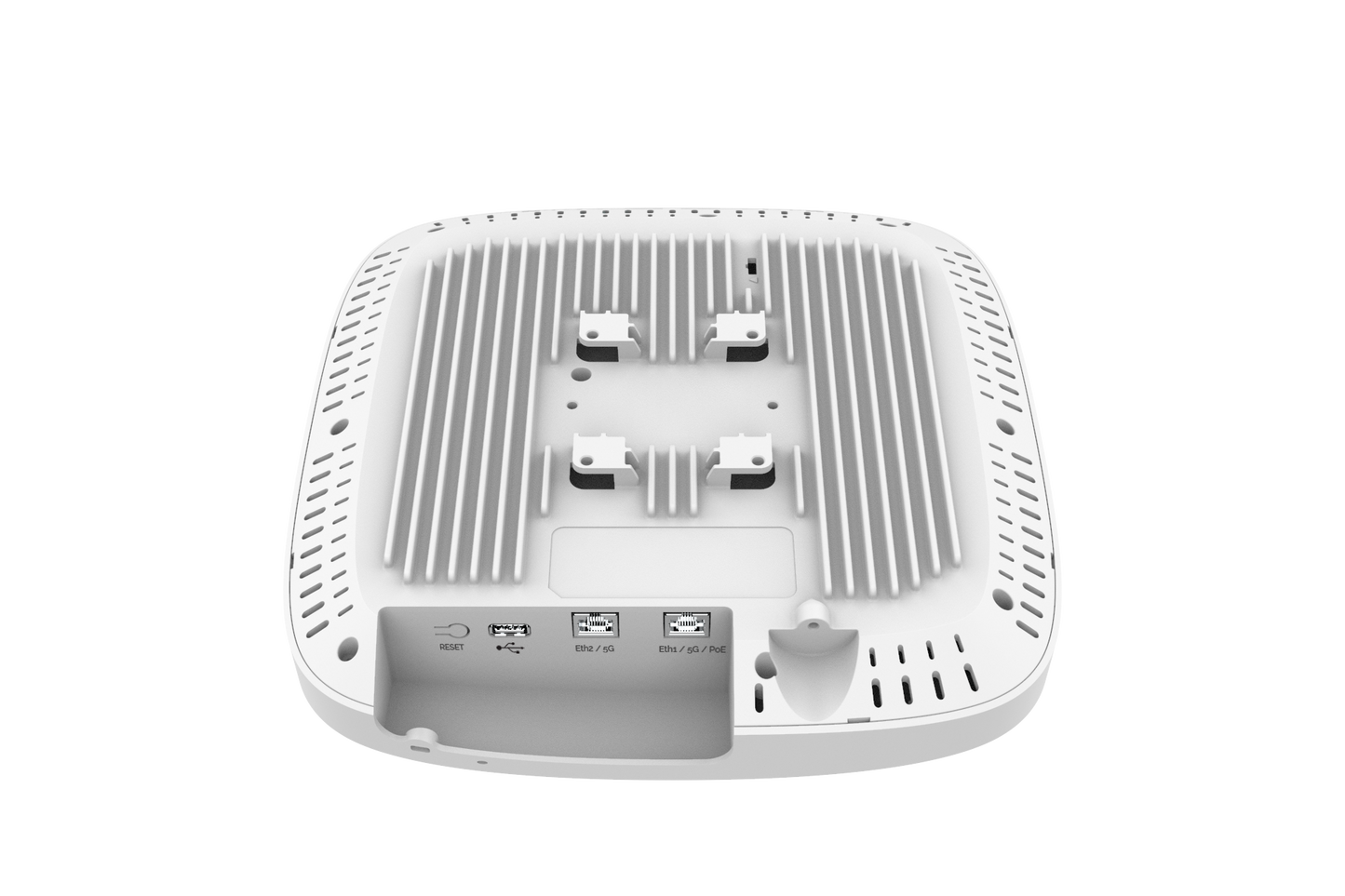 Cambium Networks XE5-8 white plastic square WiFi 6E AP with ridges and Ethernet ports