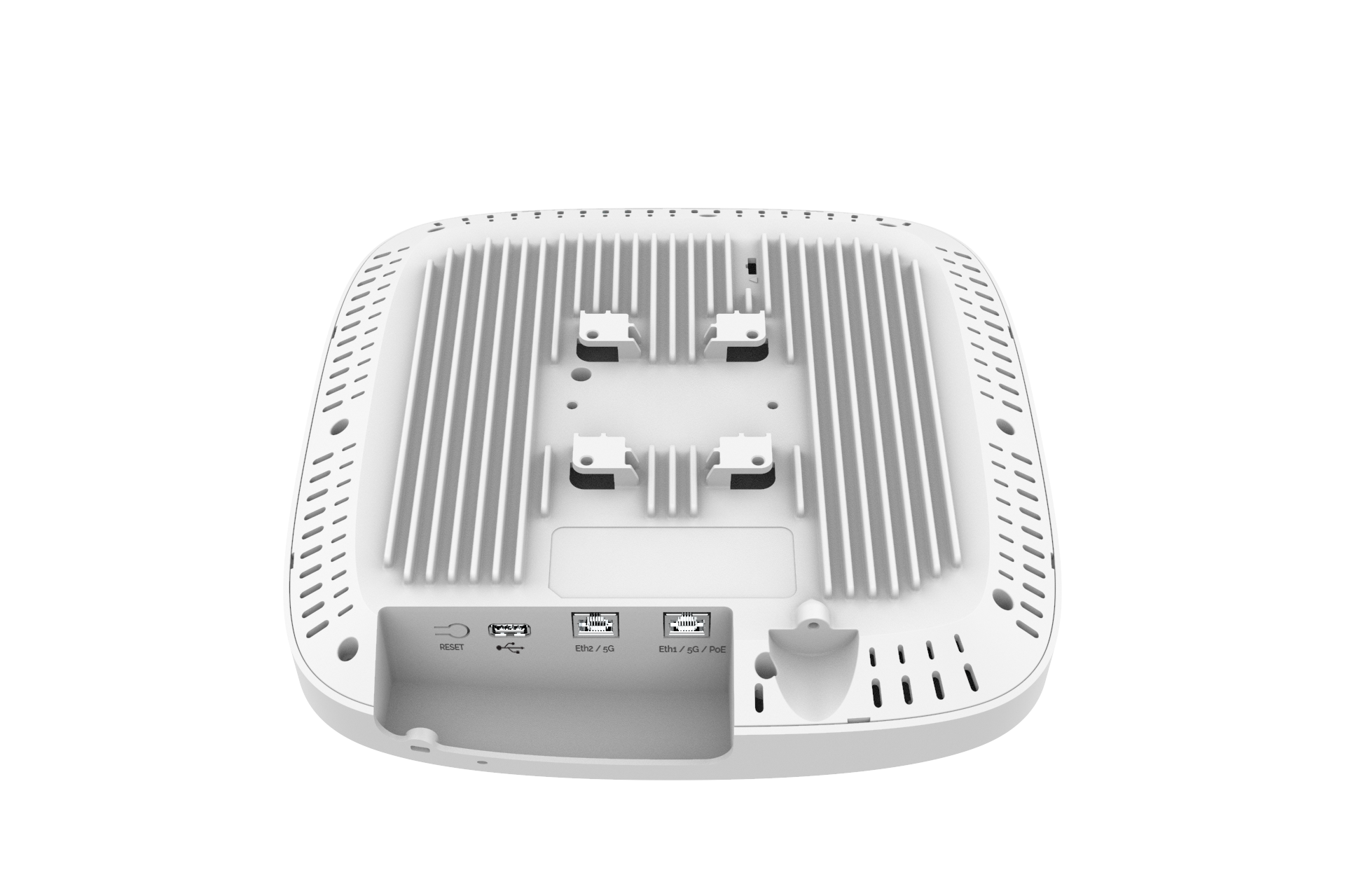 Cambium Networks XE5-8 white plastic square WiFi 6E AP with ridges and Ethernet ports