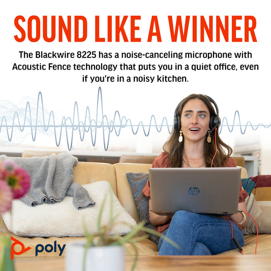 Poly 8X223AA | Blackwire 8225 Stereo USB-C Headset, USB-C/A Adapter
