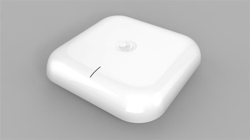 White sleek square shaped cambium x7 56x wi fi 7 tri band indoor wireless access point with rounded edges and logo