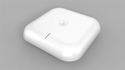 White sleek square shaped cambium x7 56x wi fi 7 tri band indoor wireless access point with rounded edges and logo