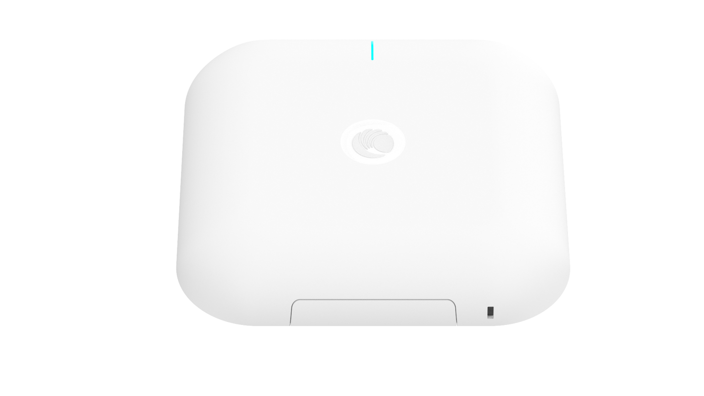 Cambium Networks XV3-8 Series white WiFi 6 AP with blue light