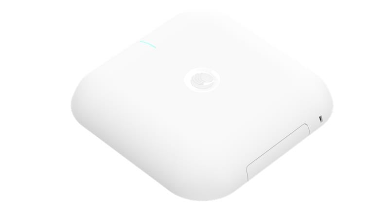 White sleek square-shaped cambium x7-56x wi-fi 7 tri-band indoor directional access point with subtle logo