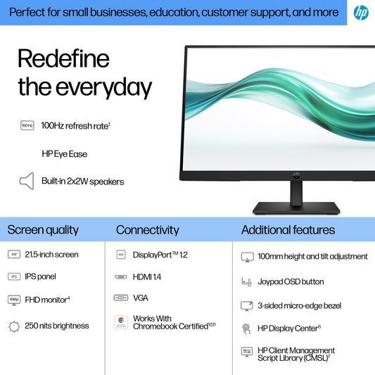 HP B0BN7UT | Series 3 Pro 21.5 inch FHD Monitor, 322ph
