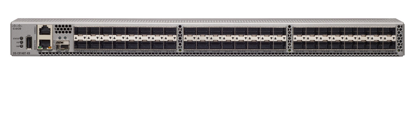 Gray cisco isr 4900 series network switch with multiple ports and ventilation slots in hpe r0p14a sn6620c 48-port fibre channel switch
