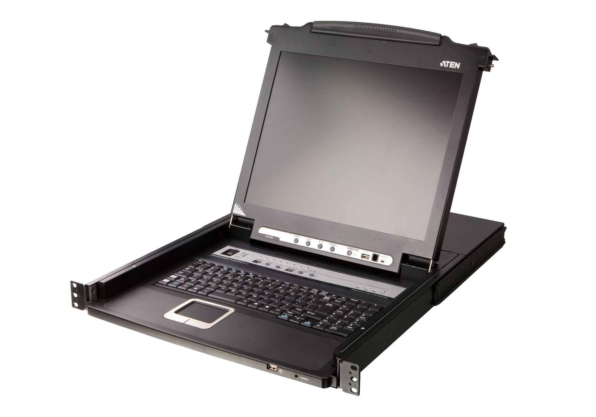 Black aten cl5708mw-ata-au rack-mountable laptop with integrated keyboard touchpad and metallic bezel 17.3 inch fhd display