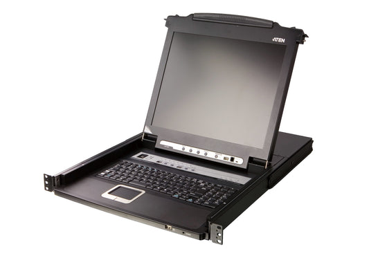 Black aten cl5708mw-ata-au rack-mountable laptop with integrated keyboard touchpad and metallic bezel 17.3 inch fhd display