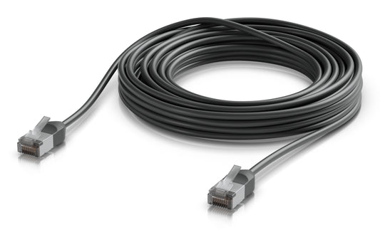 Black ubiquiti cat6a outdoor ethernet patch cable with gray rj45 connectors for 10g poe+++, 8m length