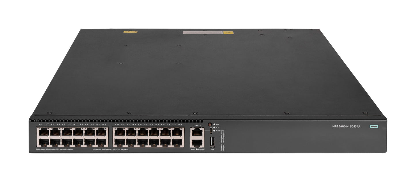 HPE S0S34A | 5600HI 24-Port PoE8 Multi-Gigabit 1 Slot Switch