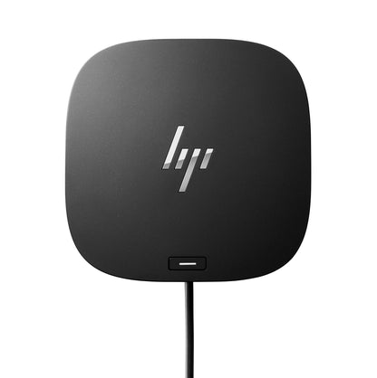 Black HP wireless charging pad with matte finish on HP 5TW10AA USB-C Dock G5