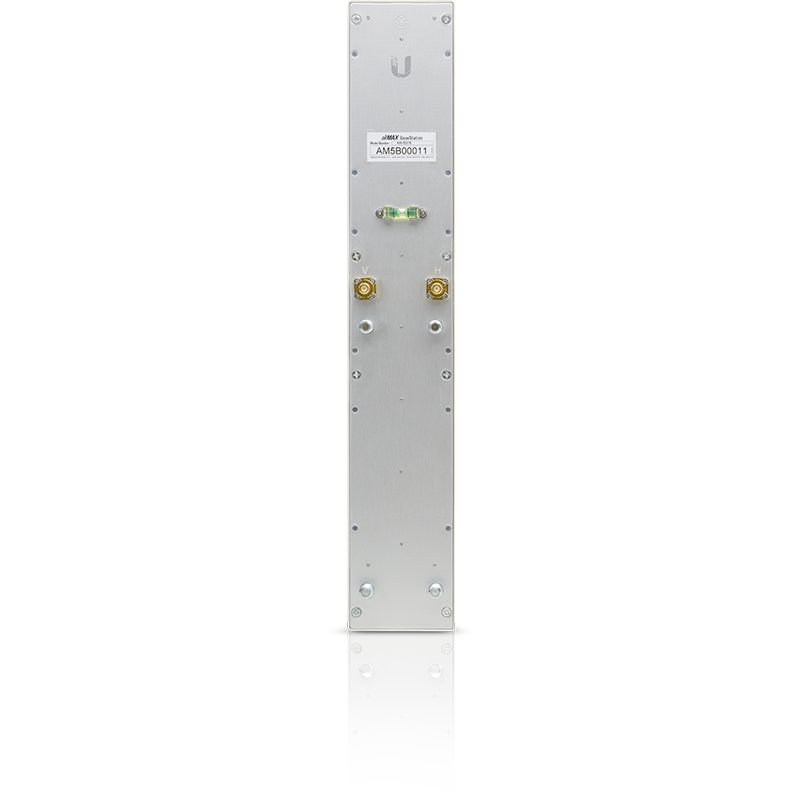 Ubiquiti AM-5G16 silver UWB outdoor antenna with gold connectors, green indicator