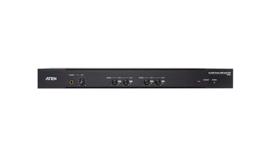 Black aten ap412-at-u 4-channel 120w class-d dsp power amplifier with usb audio and multiple ports for pro sound mixing
