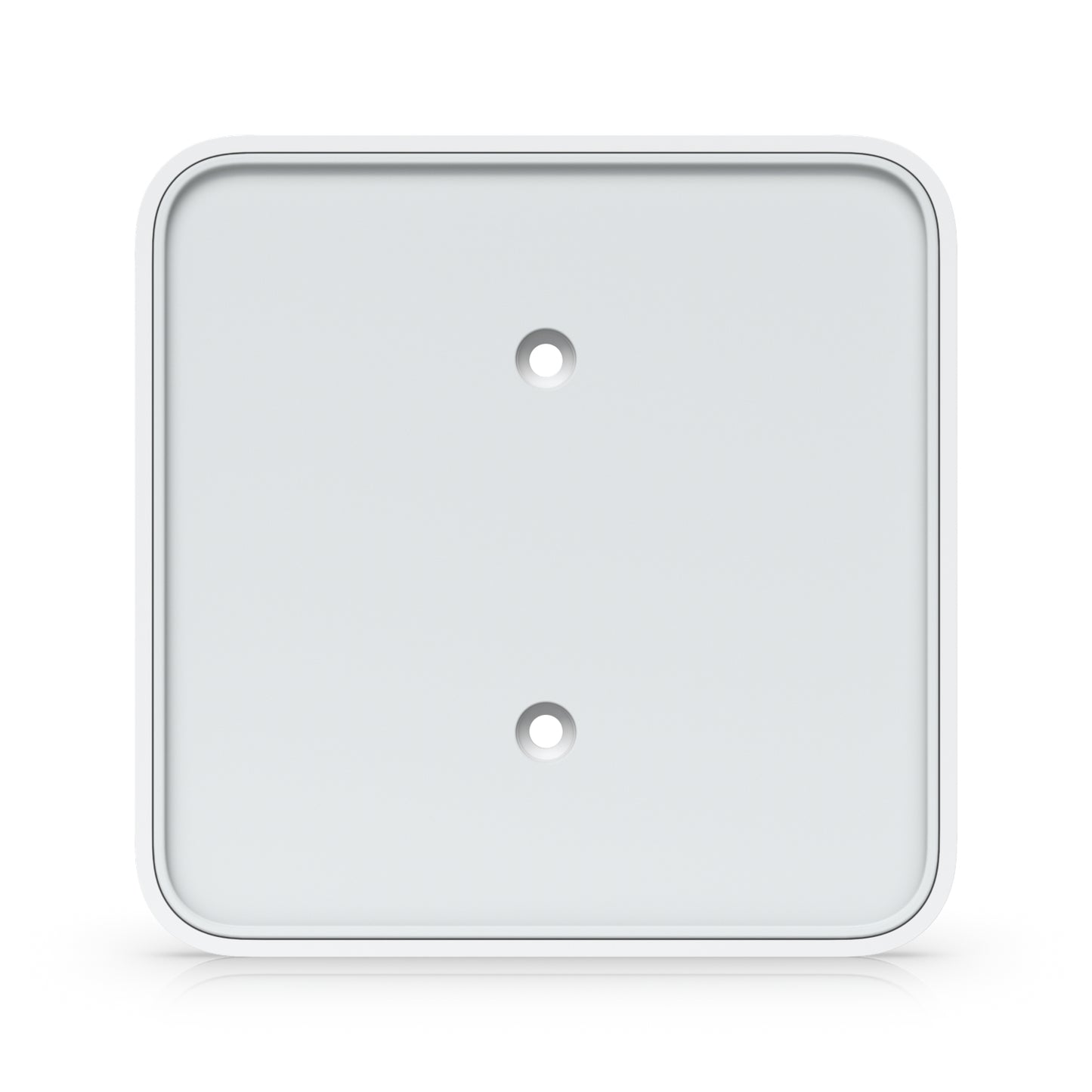 Back of white Ubiquiti UACC-FM-16CM magnetic wall mount with rounded corners and mounting holes
