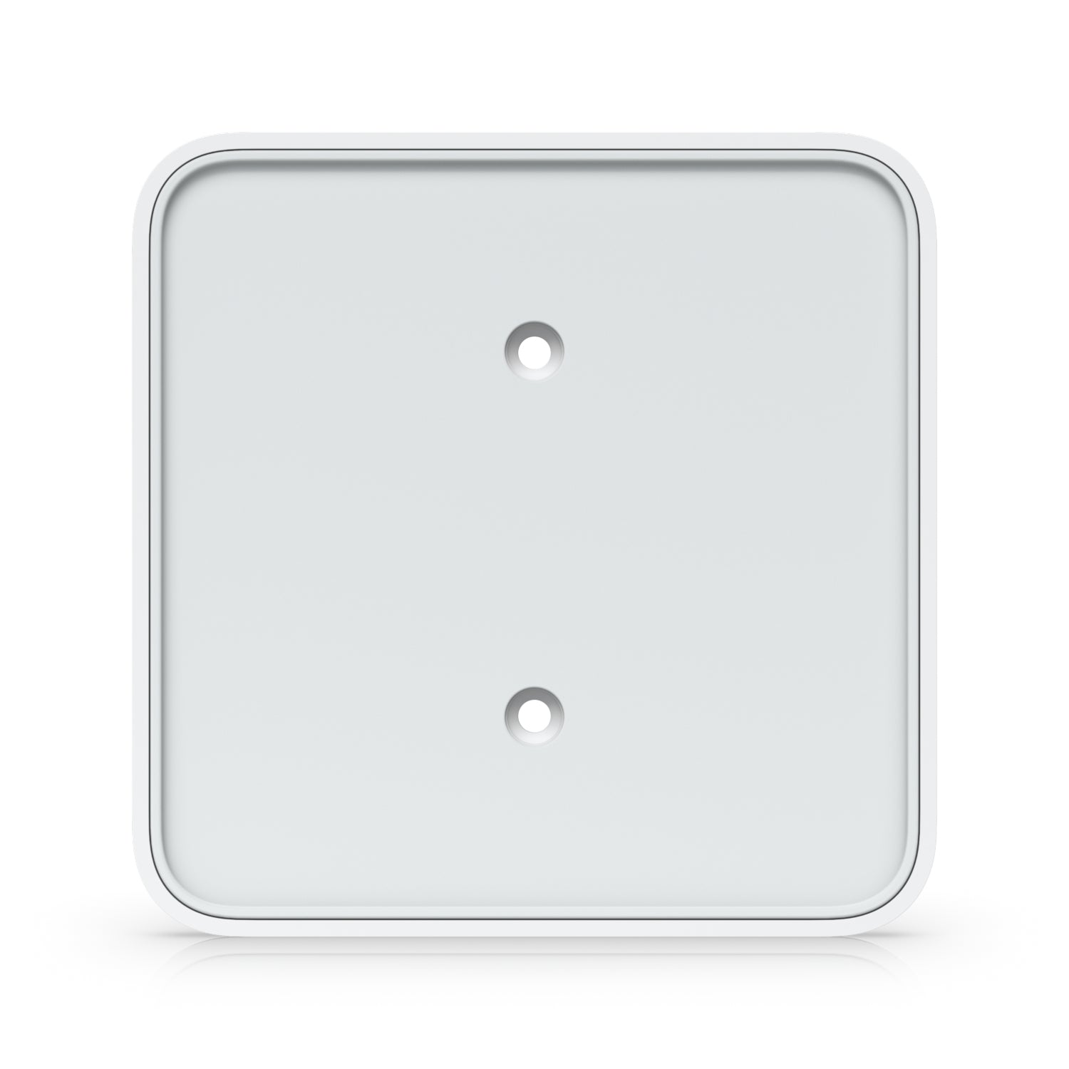 Back of white Ubiquiti UACC-FM-16CM magnetic wall mount with rounded corners and mounting holes