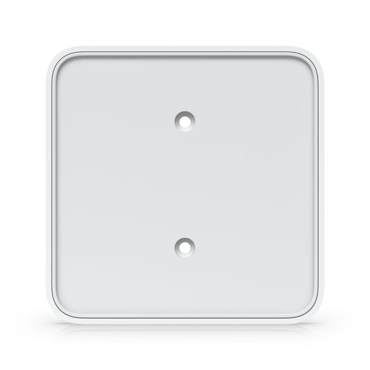 Back of white Ubiquiti UACC-FM-16CM magnetic wall mount with rounded corners and mounting holes