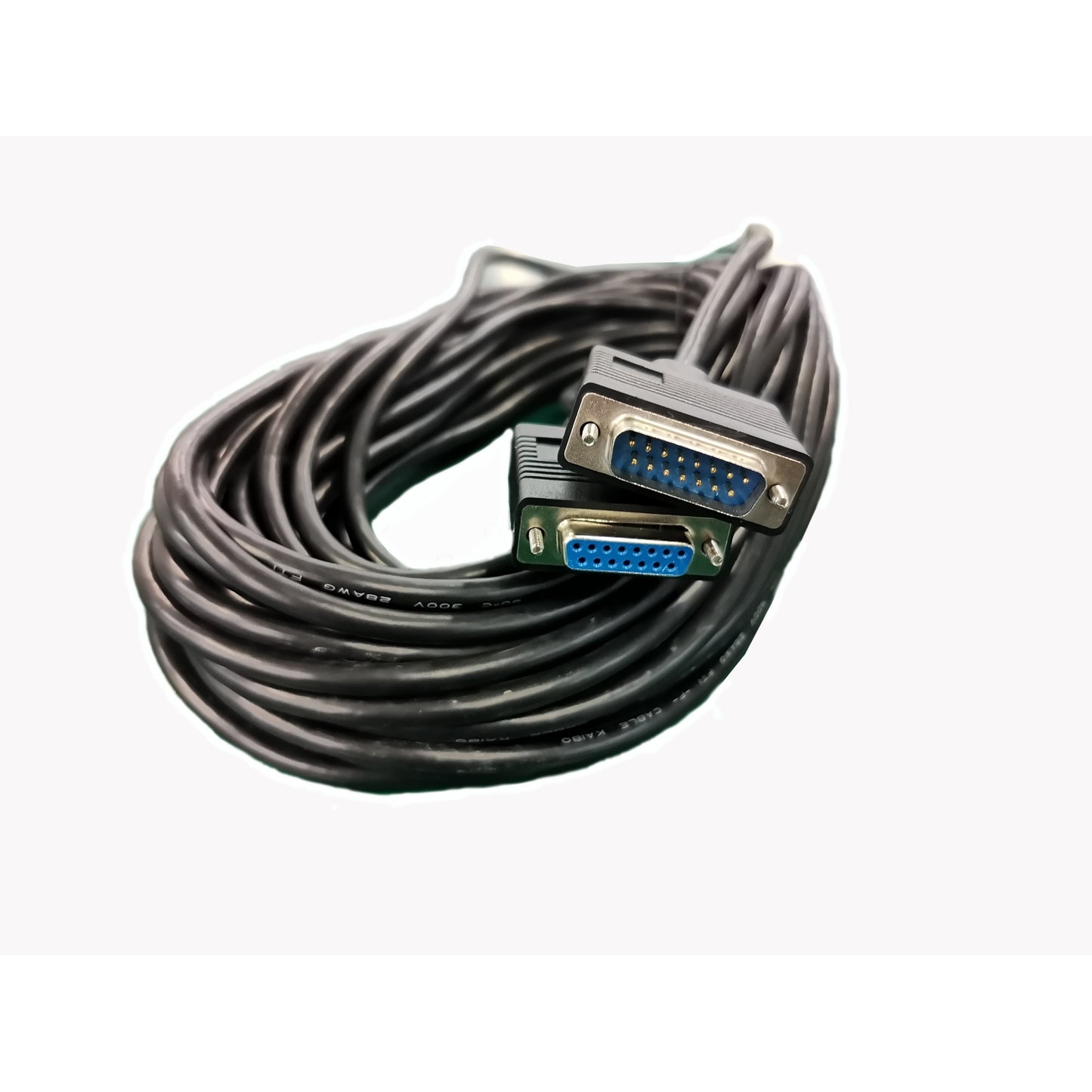 Black coiled db9 serial cable with blue contacts and metallic connectors for APC E3SOPT016 easy UPS 3S parallel kit 15m cable