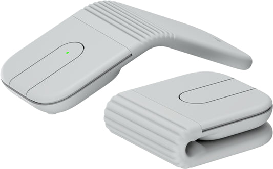 Logitech 910-007632 mobi fold ultra-portable wireless mouse off white plastic with textured grip and green power light