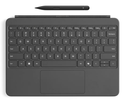 Black microsoft surface pro 12in type cover keyboard with integrated touchpad and matching slim pen bundle backlit gray