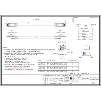 CAT6A Ethernet Patch Cable | UTP | 28AWG | LSZH | 0.25M to 5M