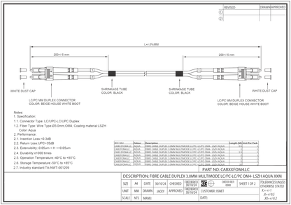 OM4 Multimode Fibre Optic Cable | Duplex LC to LC | LSZH Aqua | 0.5 to 10 Meter