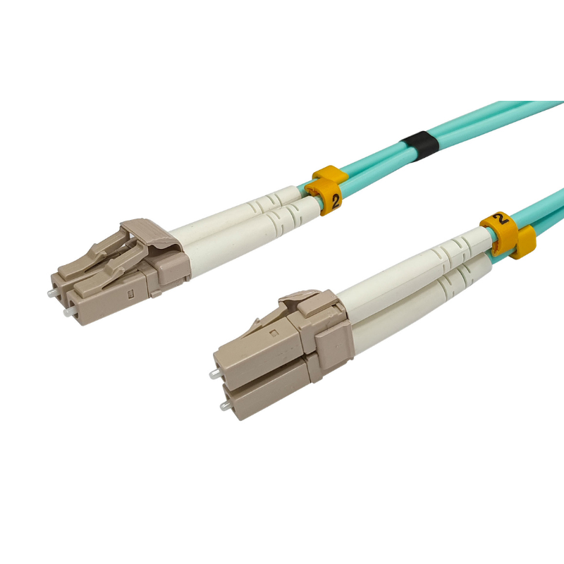 OM4 Multimode Fibre Optic Cable | Duplex LC to LC | LSZH Aqua | 0.5 to 10 Meter