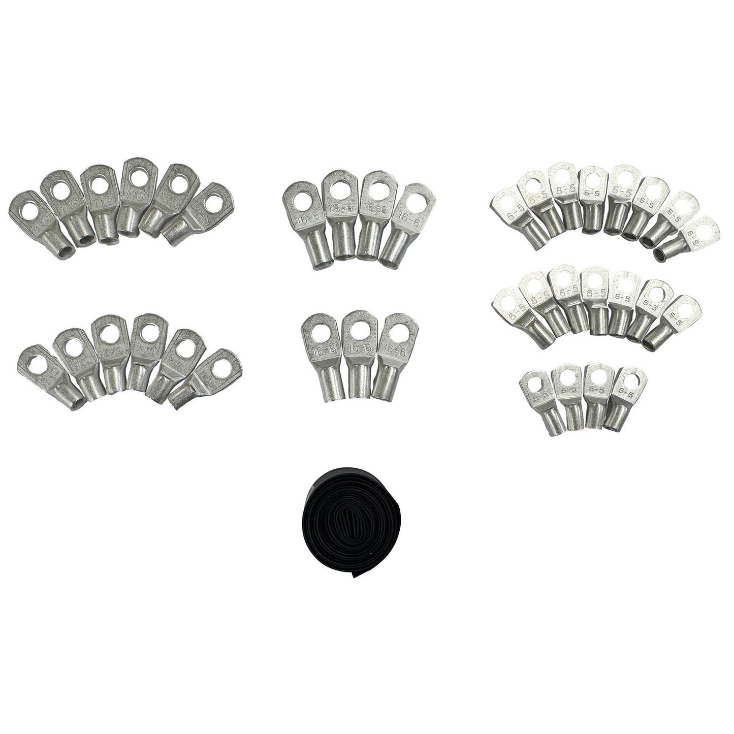 Set of silver metal wire connectors with black heat shrink tubing for APC E3SPOPT002 easy UPS 3S Pro cable lug kit