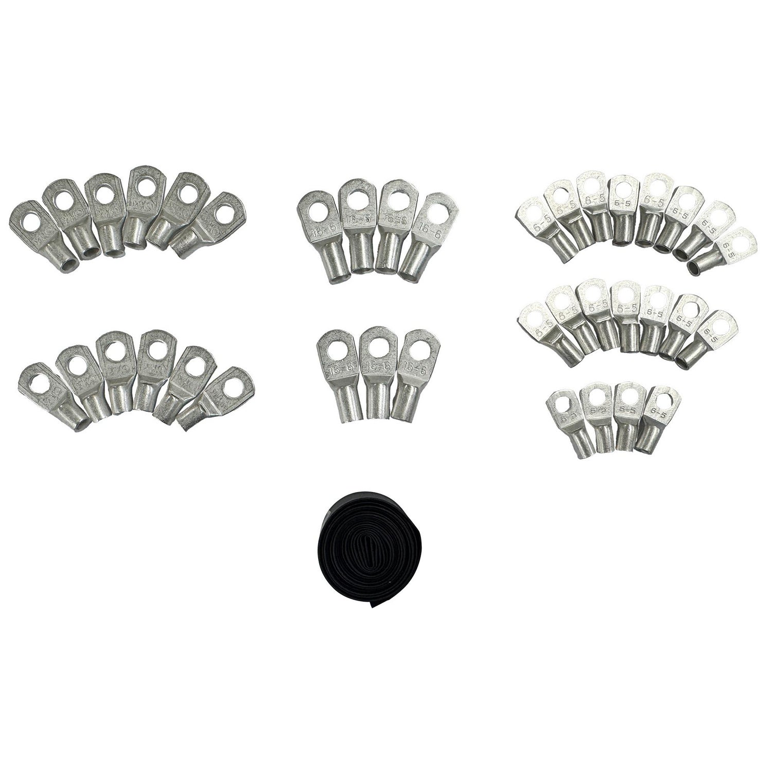 Set of silver metal wire connectors with black heat shrink tubing for APC E3SPOPT002 easy UPS 3S Pro cable lug kit